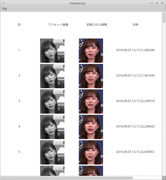 松山奈々さんの顔認識の様子