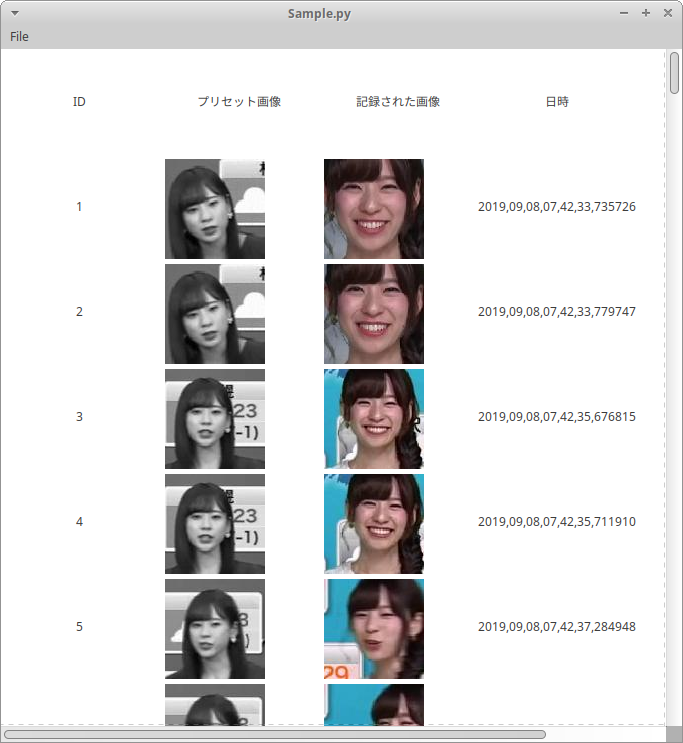 高山奈々さんの顔認識の様子
