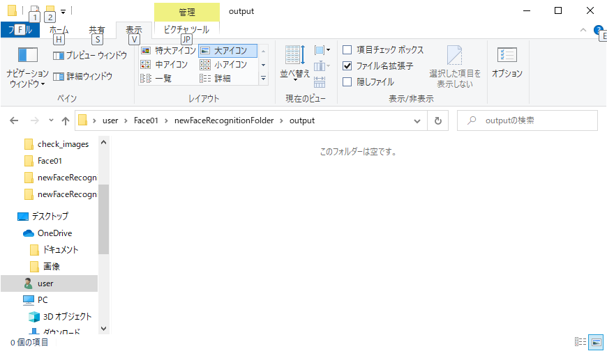 output フォルダの中身