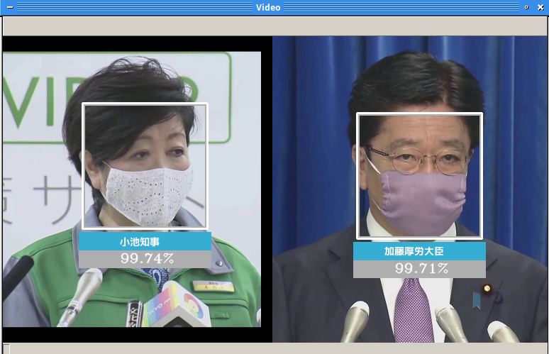 マスクをはめた複数人物の顔認証検証動画